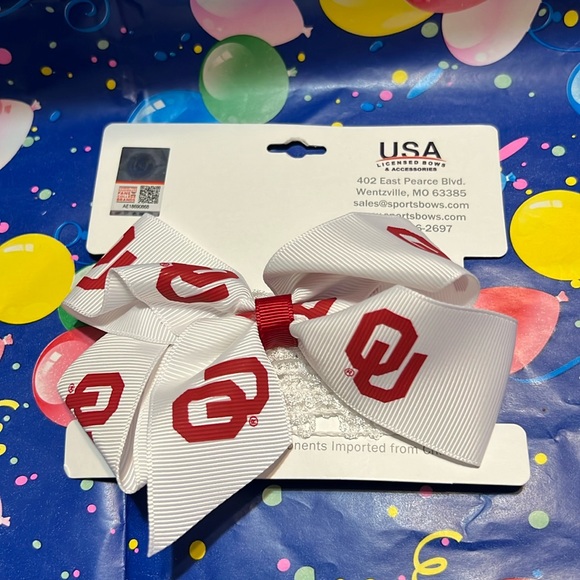 New The University of Oklahoma Sooners Crimson Crochet Headband w/ Junior Bow - Picture 1 of 4